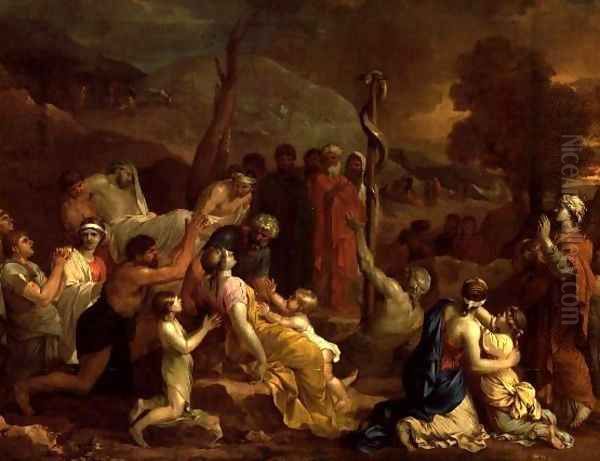 Moses and the Brazen Serpent 1653 54 Oil Painting by Sebastien Bourdon