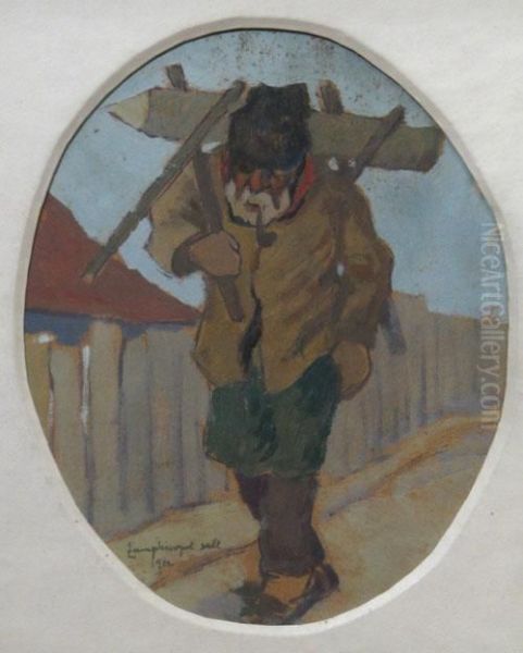 Batran Pe Drum Oil Painting by Gheorghe Zamphiropol Dall