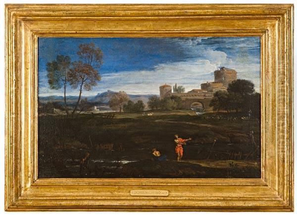 Veduta Con Borgo Antico E Figure Oil Painting by Domenico Zampieri (Domenichino)