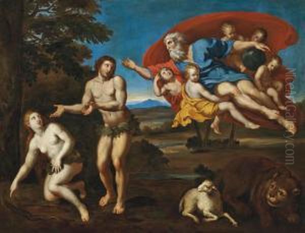 The Expulsion Of Adam And Eve From The Garden Of Eden Oil Painting by Domenico Zampieri (Domenichino)