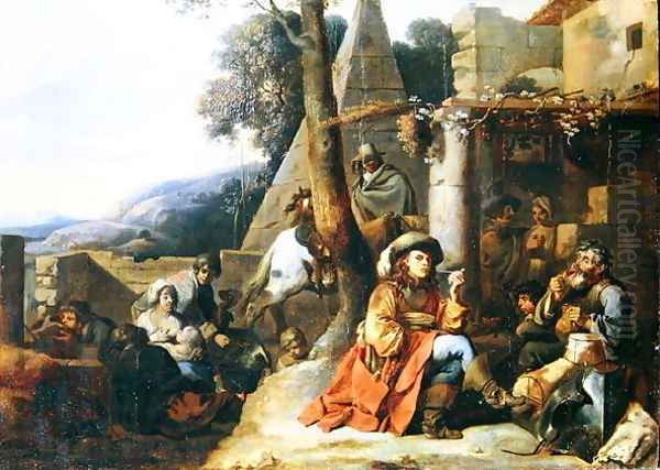 Bohemians and Soldiers at Rest Oil Painting by Sebastien Bourdon