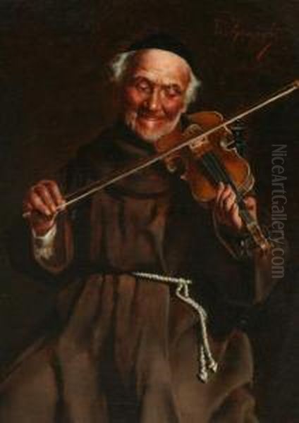 Monk Playing The Violin Oil Painting by Eugenio Zampighi