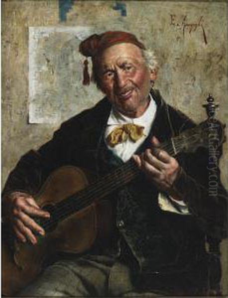 The Old Musician Oil Painting by Eugenio Zampighi