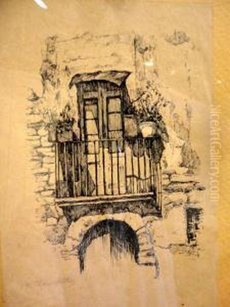 Balcone Fiorito Oil Painting by Attilio Zanchelli