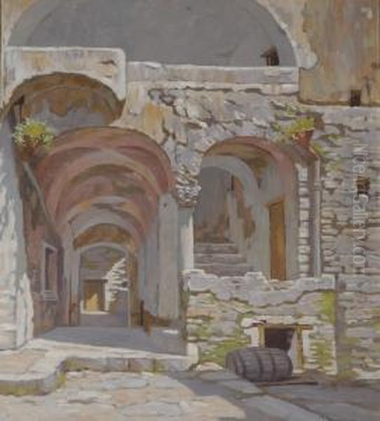 Scorcio Di Paese Oil Painting by Attilio Zanchelli