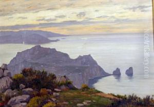 Capri - Olio Su Cartome Oil Painting by Attilio Zanchelli