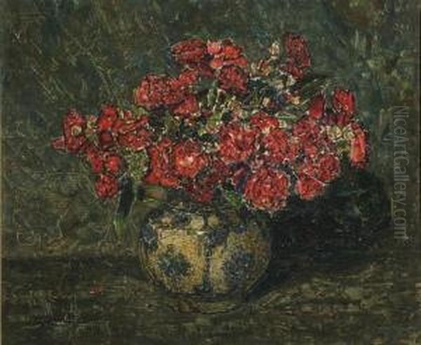 Roses In A Persian Vase Oil Painting by Jan Adam Zandleven