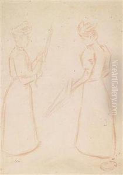 A Studyof Two Women With Parasol Oil Painting by Federigo Zandomeneghi