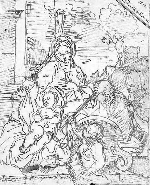 The Rest on the Flight into Egypt with the infant Baptist and another figure Oil Painting by Sebastien Bourdon