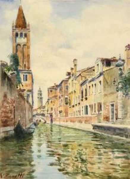 Venice Canal Scene Oil Painting by Vittore Zanetti Zilla