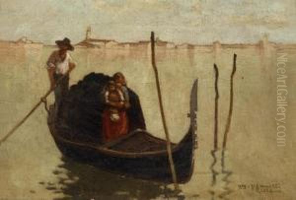 Gondola In The Venetian Lagoon Oil Painting by Vittore Zanetti Zilla