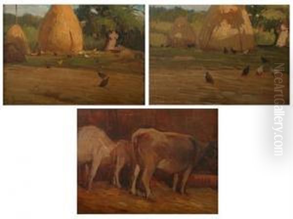 Farmyard With Chickens Oil Painting by Giovanni Zangrando