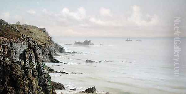 A Rocky Coastline Oil Painting by John Edward Brett