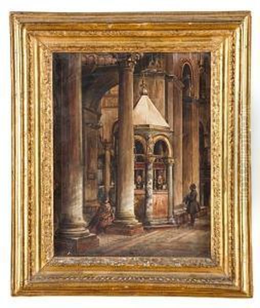 Interno Di Cattedrale Con Donna In Preghiera Oil Painting by Francesco Zanin