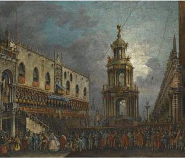 Venice, A View Of The Piazzetta At Carnival Oil Painting by Francesco Zanin