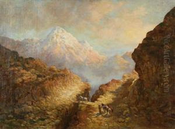 A Mountain Crossing Oil Painting by Ilya Nikolaevich Zankovsky