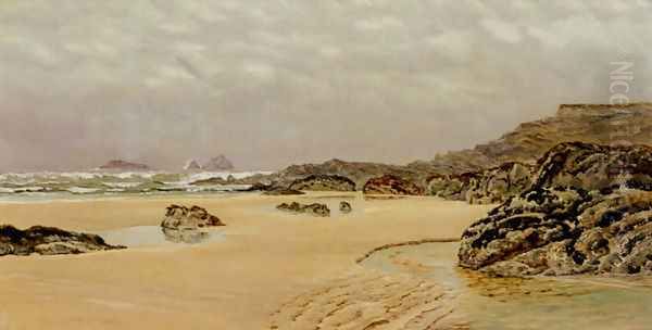 A View Of Treyarnon Bay Oil Painting by John Edward Brett