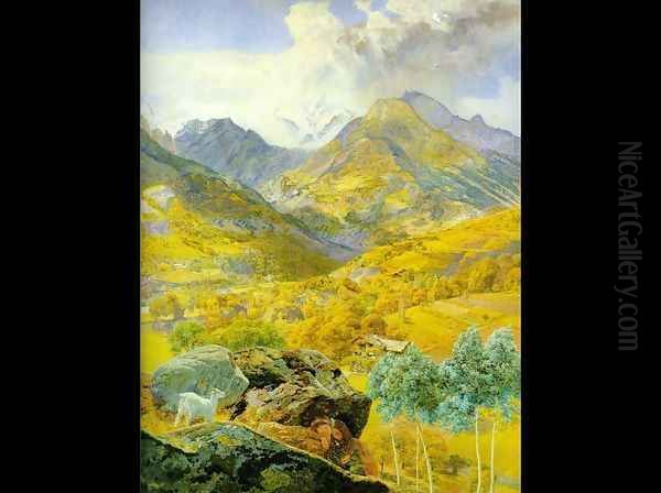 The Val d Aosta Oil Painting by John Edward Brett