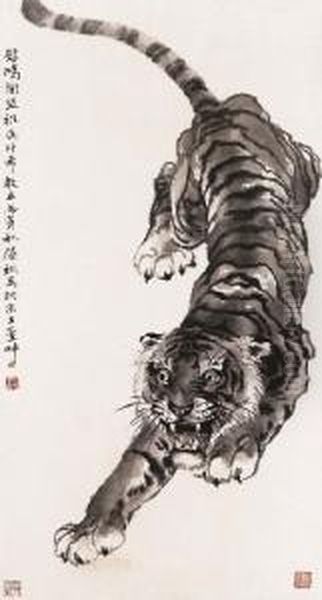 Tiger Oil Painting by Hu Zaobin