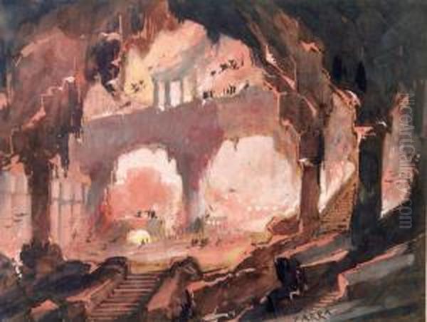 Scene D'incendie Et Ruines Oil Painting by A. Zarra