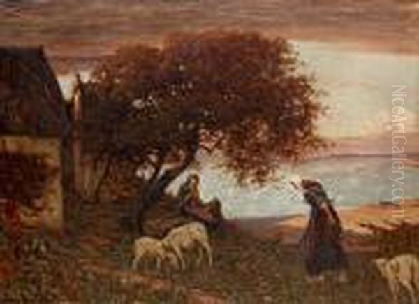 The Goatherd Oil Painting by Viktor Ivanovich Zarubin