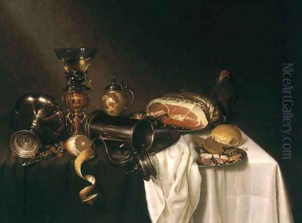 A Breakfast Piece Oil Painting by Maerten Boelema De Stomme