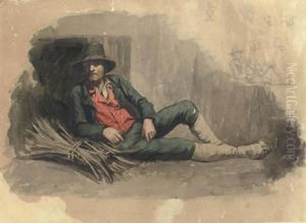 A Labourer Taking A Rest From The Harvest Oil Painting by Giuliano Zasso