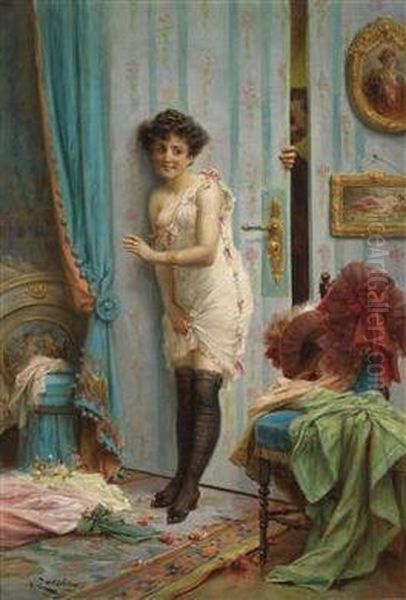 Nicht Hineinschauen Oil Painting by Hans Zatzka