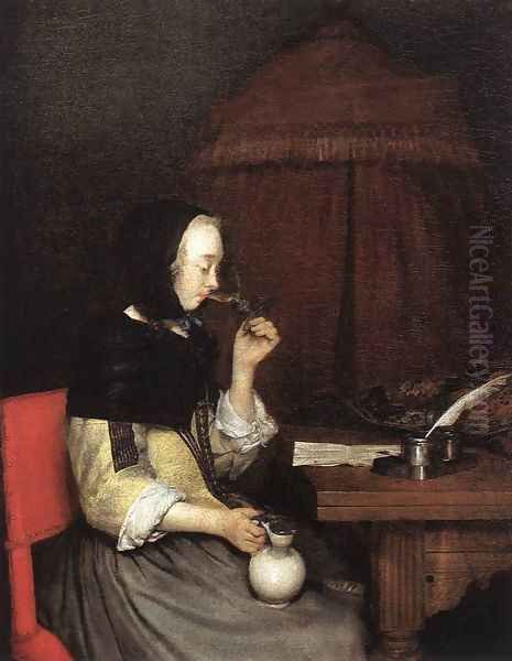 A Woman Drinking Wine Oil Painting by Gerard Ter Borch