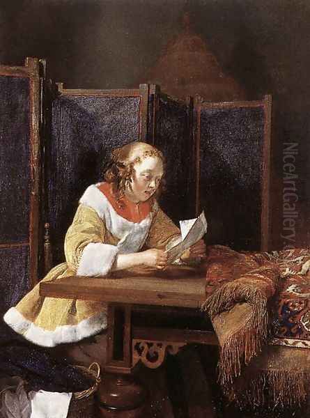 A Lady Reading a Letter c. 1662 Oil Painting by Gerard Ter Borch