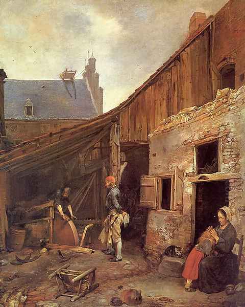 The Family of the Stone Grinder 1653-55 Oil Painting by Gerard Ter Borch