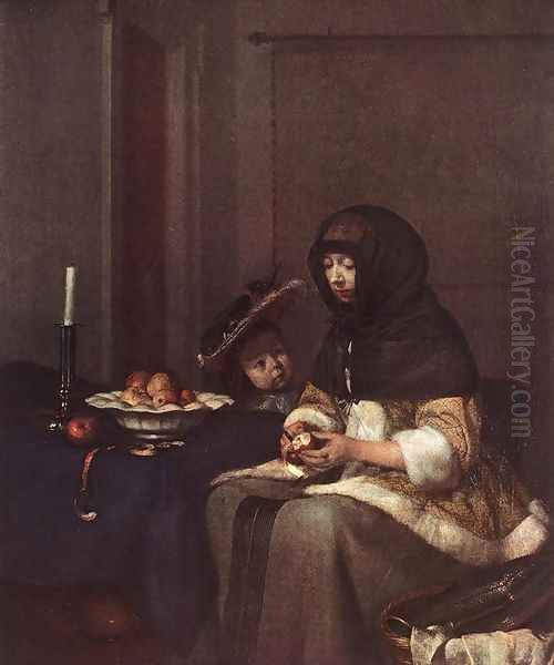 Woman Peeling Apples 1660 Oil Painting by Gerard Ter Borch