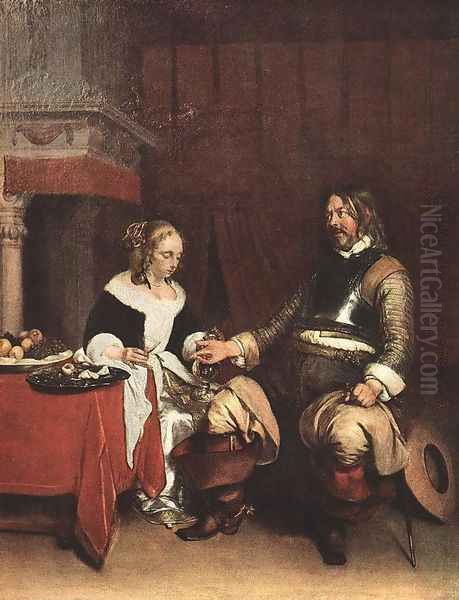 Man Offering a Woman Coins 1662-63 Oil Painting by Gerard Ter Borch