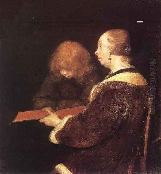 The Reading Lesson Oil Painting by Gerard Ter Borch