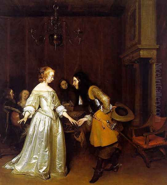 An Officer Making his Bow to a Lady 1662 Oil Painting by Gerard Ter Borch