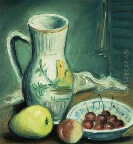 A Still Life With A Jug And Fruit Oil Painting by Tuma Zdenek