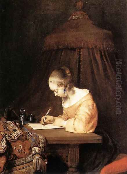 Woman Writing a Letter c. 1655 Oil Painting by Gerard Ter Borch