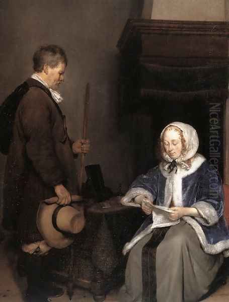 Lady Reading a Letter (detail) Oil Painting by Gerard Ter Borch