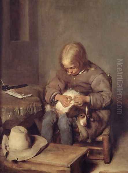 The Flea-Catcher Oil Painting by Gerard Ter Borch