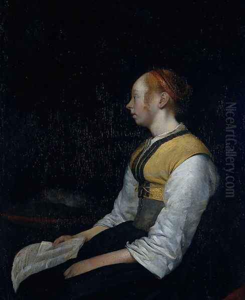 Girl in Peasant Costume. Probably Gesina, the Painter's Half-Sister Oil Painting by Gerard Ter Borch