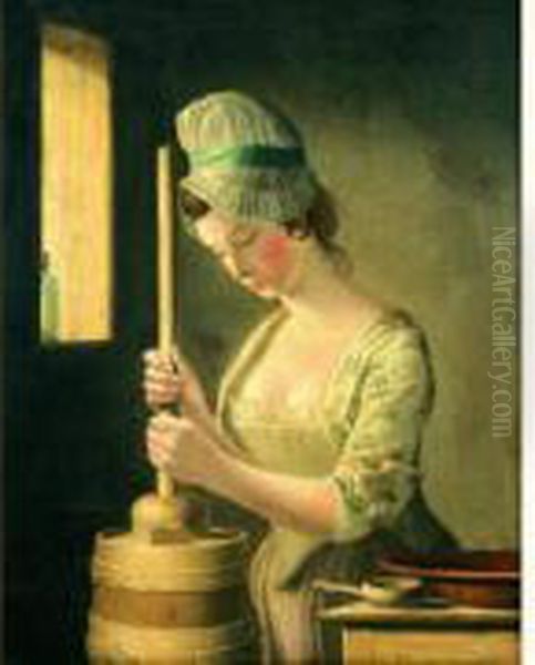 Jeune Femme A La Baratte Oil Painting by Gerrit Zegelaar