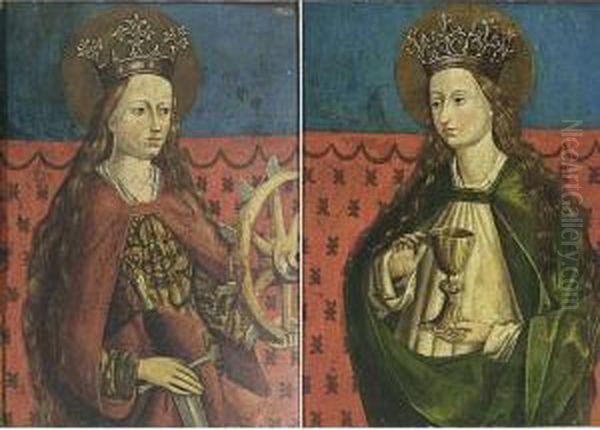 A Pair Of Female Saints: Saint Catherine; Saint Barbara Oil Painting by Barholome Zeitblom