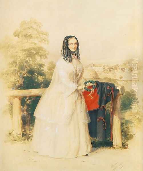 Nagy Sandor Jozsef menyasszonya, Kovacs Schmidt Emma, 1849 Oil Painting by Miklos Barabas