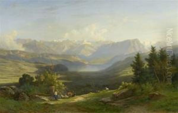 View From The Sonnenberg In Kriens Looking Towards Stansstad And Engelbergertal Oil Painting by Jakob Joseph Zelger