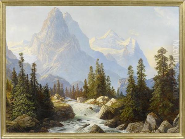 Mountain Landscape With A Stream Oil Painting by Jakob Joseph Zelger