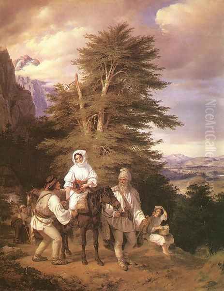 Rumanian Family Going to the Fair 1843-44 Oil Painting by Miklos Barabas