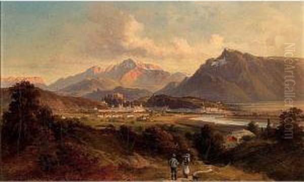 A View Of Salzburg Oil Painting by Friedrich Zeller