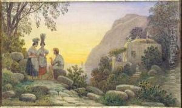 Popolani A Capri Oil Painting by Johann Conrad Zeller