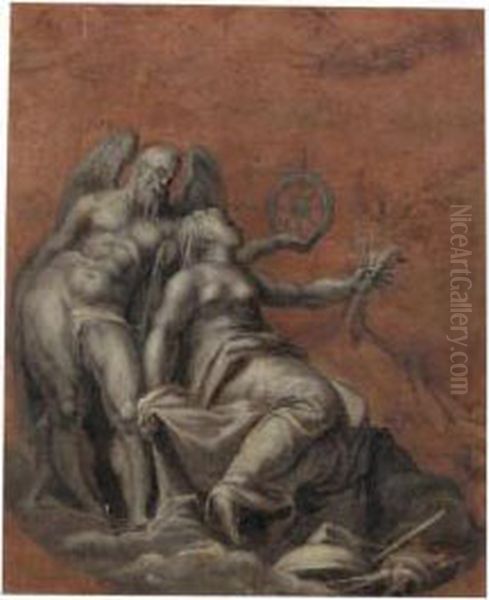 Allegorical Figures Of Time, Peace And Fame Oil Painting by Giovanni Battista Zelotti