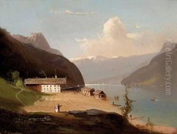 Achensee In Tirol Oil Painting by F. Zender